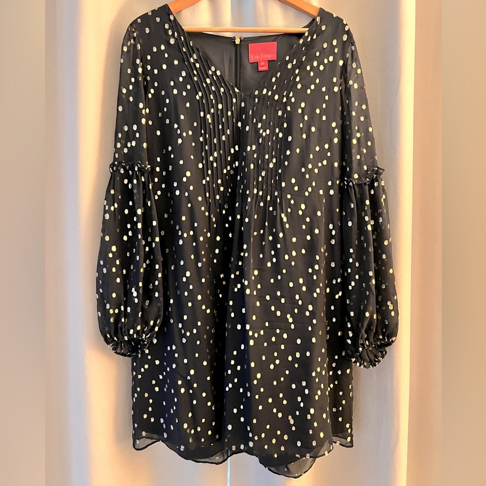 Lilly Pulitzer Cleme Silk swing dress in black with gold